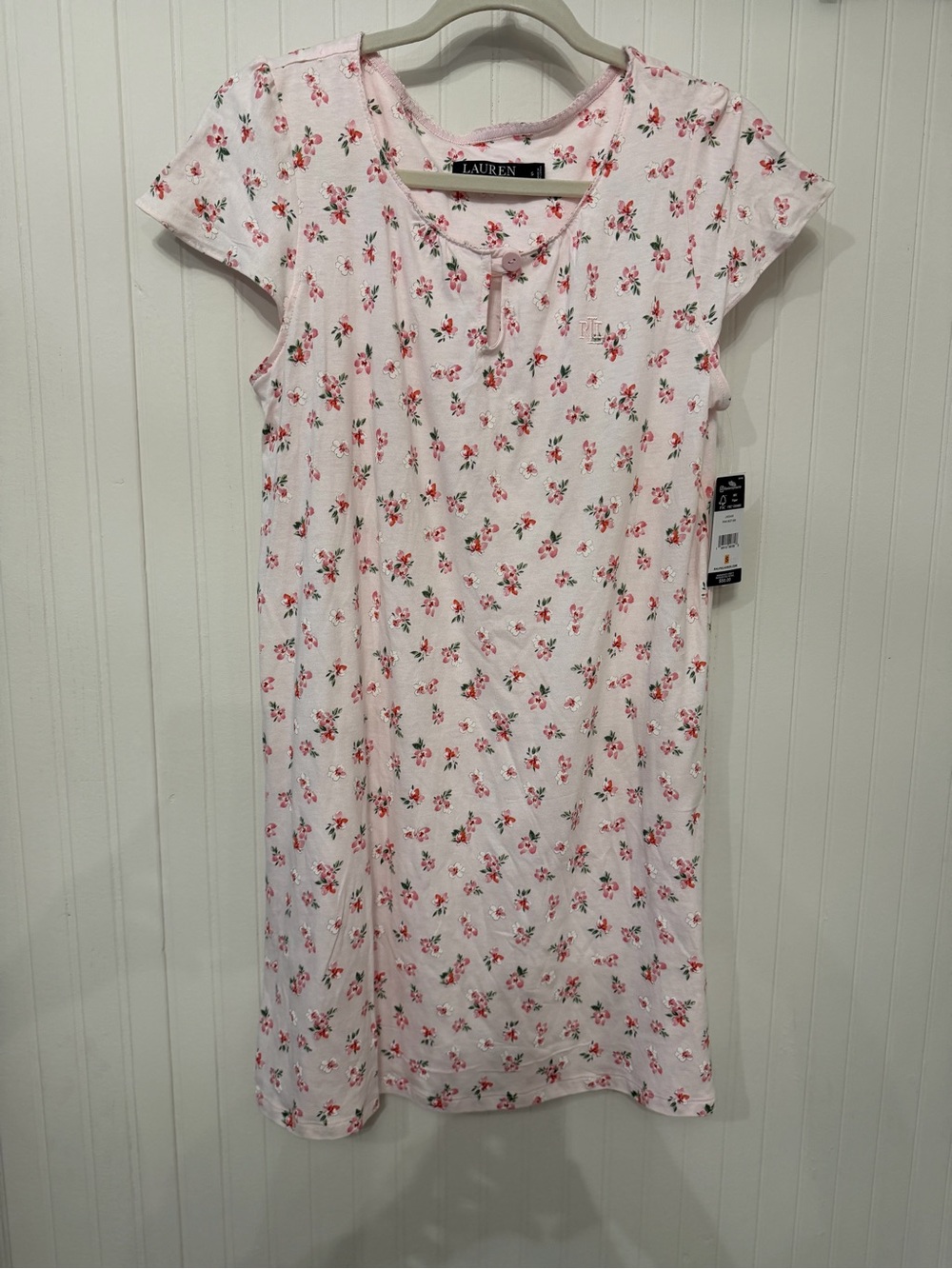 NWT Lauren Ralph Lauren S Pink Floral Nightgown Sleep Dress Cotton Sleep